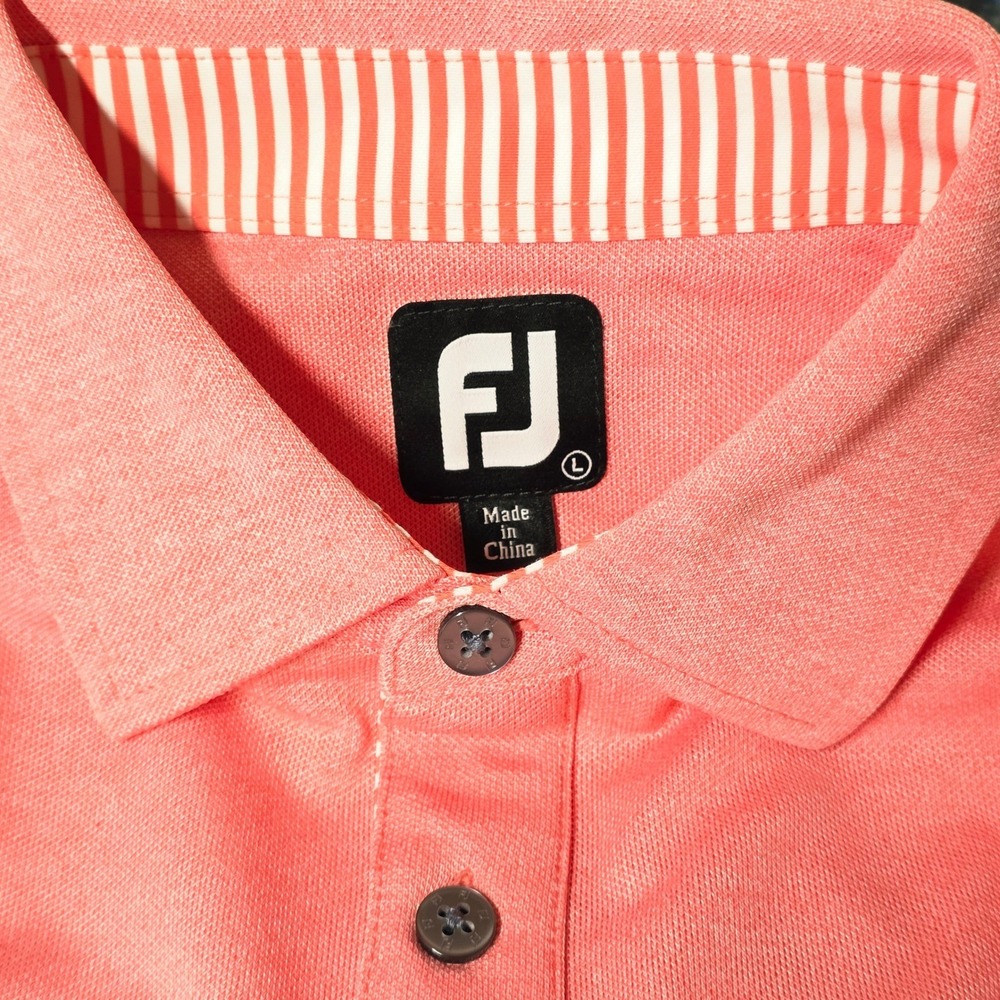 FootJoy Polo Shirt Mens Large Coral Pink‎ Pelican Logo Lisle Short Sleeve Golf - Picture 3 of 9